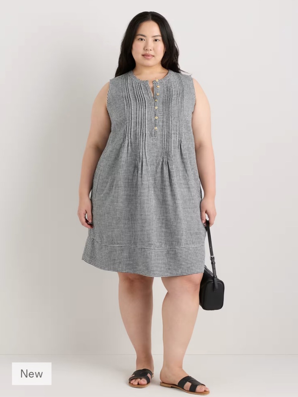 Quince Black and White Gingham Sleeveless Midi Dress